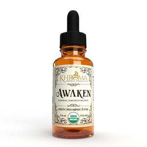 Awaken - Organic Energy Supplement-  30 servings - 2 oz Glass Bottle - by Khroma Herbal Products