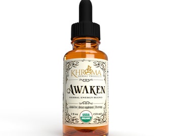 Awaken - Organic Energy Supplement-  30 servings - 2 oz Glass Bottle - by Khroma Herbal Products