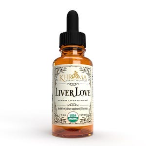 Liver Love - Suplemento orgánico para el hígado - 30 porciones - Botella de vidrio de 2 oz - de Khroma Herbal Products