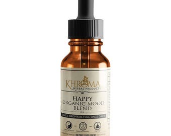 HAPPY - Organic Mood Supplement - 30 Servings - Made in USA - Packed in a Glass Bottle - by Khroma Herbal Products