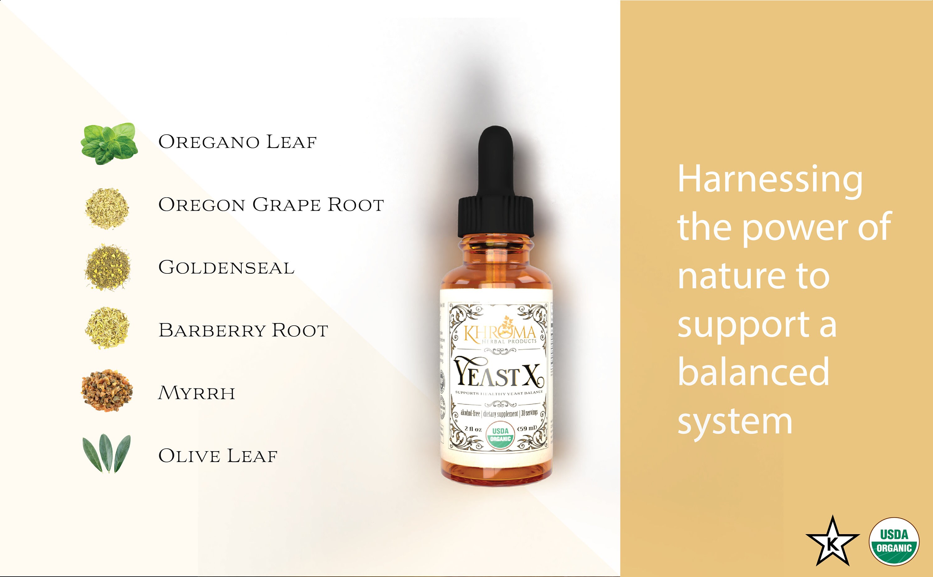 YEAST X Organic Antiyeast Supplement 30 Servings in a 2 Oz Glass Bottle by Khroma Herbal