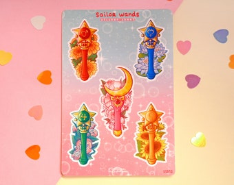 Sailor moon wands Sticker Sheet - 90s anime - Kiss cut stickers - cute stickers - magical girl stickers - Stationery - Laura Fullmoon