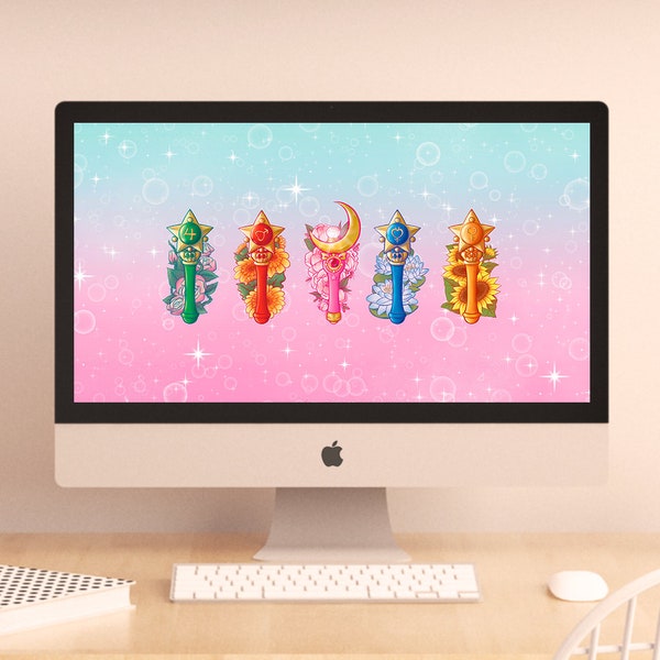 Sailor moon wands Digital Wallpaper - Sailor moon - Cute Wallpaper - Desktop Ipad wallpaper - Cute digital download - Laurafullmoon