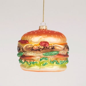 Burger Glass Christmas Tree Decoration - Festive Winter Fast Junk Food McDonalds Burger King KFC Big Mac Quarter Pounder Secret Santa Gift