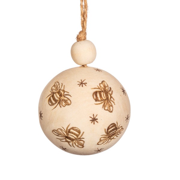 Wooden Bee Christmas Tree Bauble - Festive Season Winter Insects Bees Gardening Nature Earth Planting Plants Grow Eco Sustainable