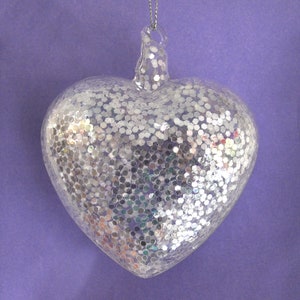 Clear Glass with Sparkly Glitter Love Heart Valentine&#39;s Day Hanging Decoration - Christmas Tree Ornament Gift Holiday Anniversary Wedding