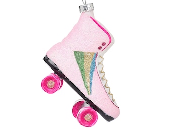 Retro 80s Pink Roller Skate Glass Christmas Tree Decoration - Winter Festive Girly Hen Teenager Daughter Skater Fun Gift Friends Family