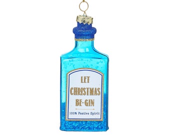 Let Christmas Be-Gin Blue Gin Bottle Party Glitter Sparkly Christmas Tree Decoration - Winter Festive Fun Secret Santa Bombay Sapphire Gift