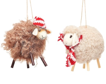 White Brown Felt Sheep Hanging Christmas Decorations - Winter Festive Animal Fun Quirky Secret Santa Kids Children Farmer Shepherd Lamb