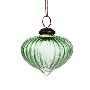 Green Onion Shaped Grooved Recycled Glass Christmas Tree Bauble - Festive Winter Decoration Classy Eco Sustainable Earth Minimalistic Gift