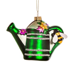 Green Watering Can with Flowers & Bee Christmas Tree Decoration - Festive Winter Green Fingers Gardening Nature Earth Planting Plants Grow