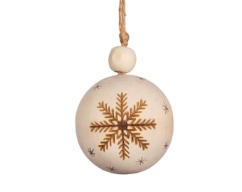 Wooden Snowflake Christmas Tree Bauble Decoration (2 Designs) - Festive Ornament Traditional Colourful Pretty Nordic Rustic Cosy Winter Gift