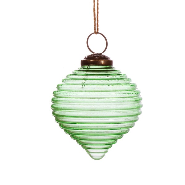 Green Rippled Recycled Glass Christmas Tree Bauble - Festive Winter Decoration Classy Eco Sustainable Earth Minimalistic Gift