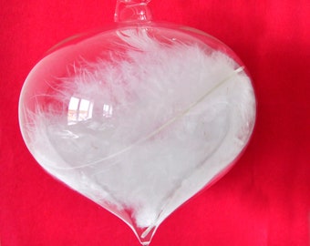 Clear Glass White Feather Sultan Shaped Valentine/'s Day Hanging Decoration Christmas Tree Ornament Gift Anniversary Wedding Winter Holiday