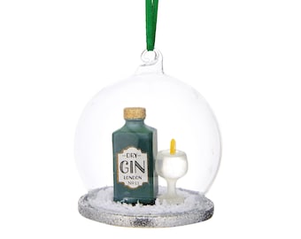 Gin and Tonic Glass Dome Christmas Tree Hanging Bauble - Festive Booze Alcohol Boozy Party Fun Quirky Secret Santa Office Cocktail Gift