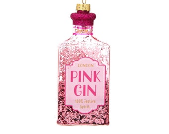 Pink Gin Bottle Party Glitter Sparkly Christmas Tree Decoration - Winter Festive Fun Hen Girls Classy Glitz Glam Booze Secret Santa Gift