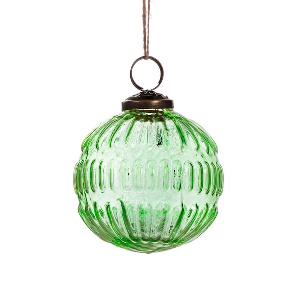 Green Grooved Recycled Glass Christmas Tree Bauble - Festive Winter Decoration Classy Eco Sustainable Earth Nature Minimalistic Gift