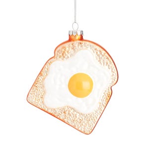 Fried Egg on Toast Glass Christmas Tree Hanging Decoration - Festive Winter Food Foodie Chef Sparkle Glitter Breakfast Brunch Eating Gift