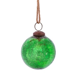 Green Crackle Glass Christmas Tree Bauble - Festive Winter Decoration Classy Traditional Tasteful Shimmer Xmas Santa Classic Shiny Gift