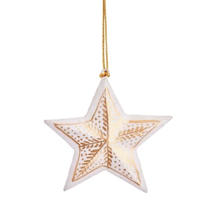 White & Gold Star Wooden Christmas Tree Decoration - Winter Festive Bauble Nordic Rustic Eco Minimal Natural Xmas Ornament Decor Home