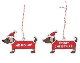 Pack of 12 Christmas Dachshund Gift Tags - Winter Festive Season Animal Lover Sausage Dogs Pets Slinky Ho Ho Ho Quirky Cute Present Label