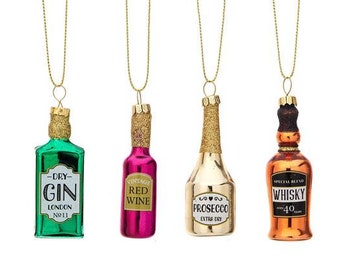 Gin Wine Prosecco Whisky Mini Drink Bottles Collection Christmas Tree Decoration - Winter Festive Fun Office Secret Santa Booze Adult Gift