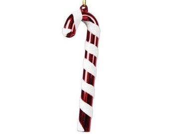 Retro Red White Striped Candy Cane Hanging Christmas Tree Decoration - Winter Wonderland Festive Season Traditional Classic Fun Sweet Gift