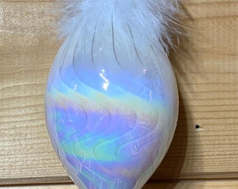 Clear Glass White Feather Sultan Shaped Valentine/'s Day Hanging Decoration Christmas Tree Ornament Gift Anniversary Wedding Winter Holiday
