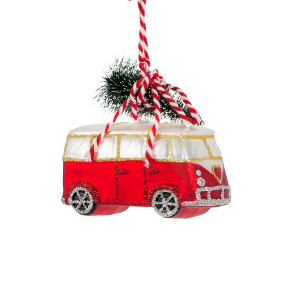 Festliches Deko Auto Rot Mit Weihnachtsbaum Auf Dem Dach
