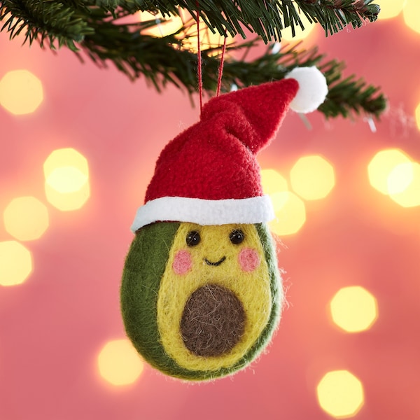 Festive Avocado Felt Hanging Christmas Decoration - Fun Winter Food Chef Salad Green Secret Santa Party Quirky Cheeky Children's Gift Family