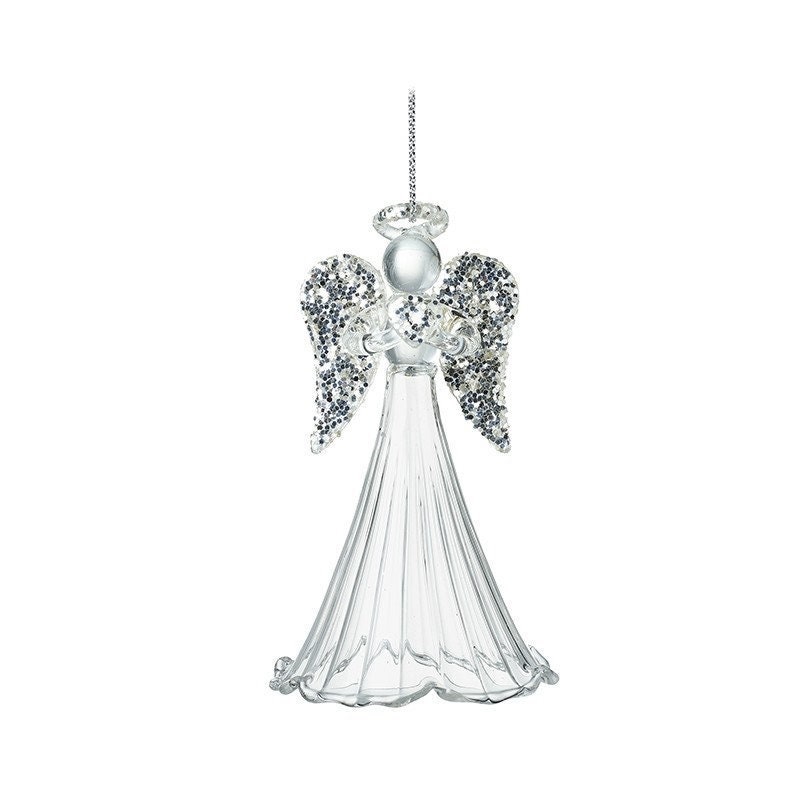 Ornamento Natalizio In Vetro A Forma Di Angelo Con Ali Floreali Blu – Elegante E Luminoso