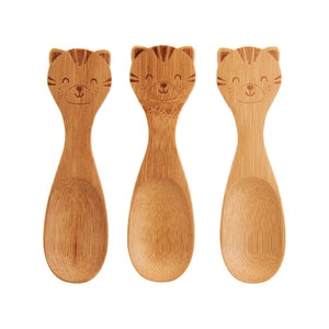 Tiger Bambu Skedar Set med 3 - Barn Barnporslin Hållbart Eko Förnybart Miljövänligt Picknick Djur Safari Djungelbok Present