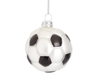 Football Glass Christmas Tree Decoration - Winter Fun Secret Santa Sport Soccer Black White Retirement Husband Brother Boyfriend Unisex Gift