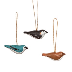 Wooden Birds Hanging Christmas Tree Decorations (Blue, Black or Brown) - Winter Festive Twitcher Bird Nature Woodland Nordic Eco Sustainable