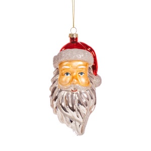 Santa Claus Glass Christmas Tree Hanging Bauble - Winter Festive Fun Quirky Father Christmas Red Silver Traditional Classic Lapland Gift