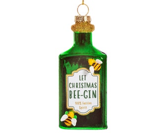 Let Christmas Bee-Gin Grün Gin Flasche Weihnachtsbaum Dekoration - Insekten Gärtner Sparkly Winter Festliche Spaß Wichtel Schnaps Geschenk