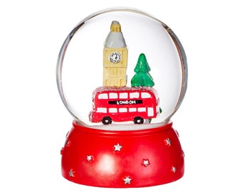 Ornamento globo di neve in vetro di Londra - Paese delle meraviglie invernale Divertimento festivo Big Ben Bus rosso Regina Inghilterra Magico Natale nevoso Regalo di Natale per bambini