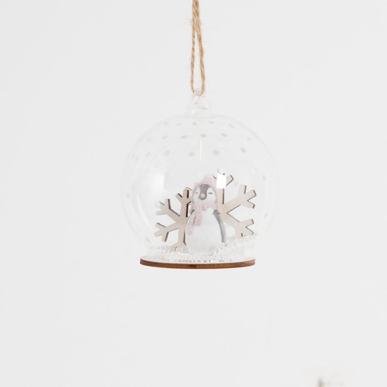 Winter Wonderland Festive Nature Antarctica Animals Pingu Fun Gift Family Cute Penguin in Snow Dome Glass Christmas Tree Hanging Bauble