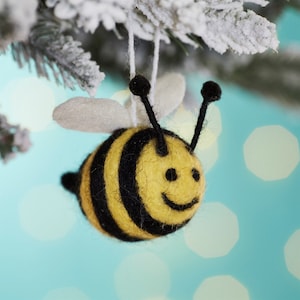 Felt Happy Bee Christmas Tree Decoration - Festive Season Winter Insects Bees Gardening Nature Earth Planting Plants Grow Eco Sustainable