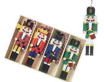 Set of 12 Nutcracker Soldier Wooden Hanging Christmas Tree Decorations - Festive Winter Ornament Gift Family Friends Military Ballet