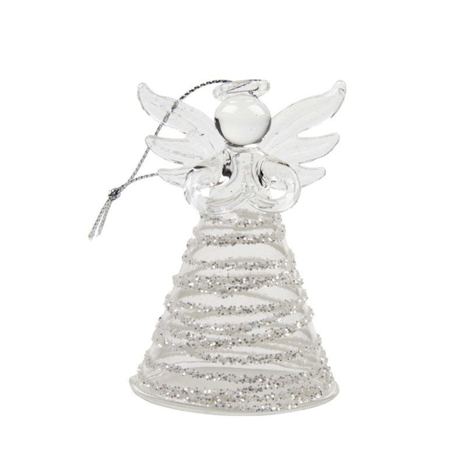 Cute Glass Angel With Silver Glitter Spiral Christmas Tree Topper