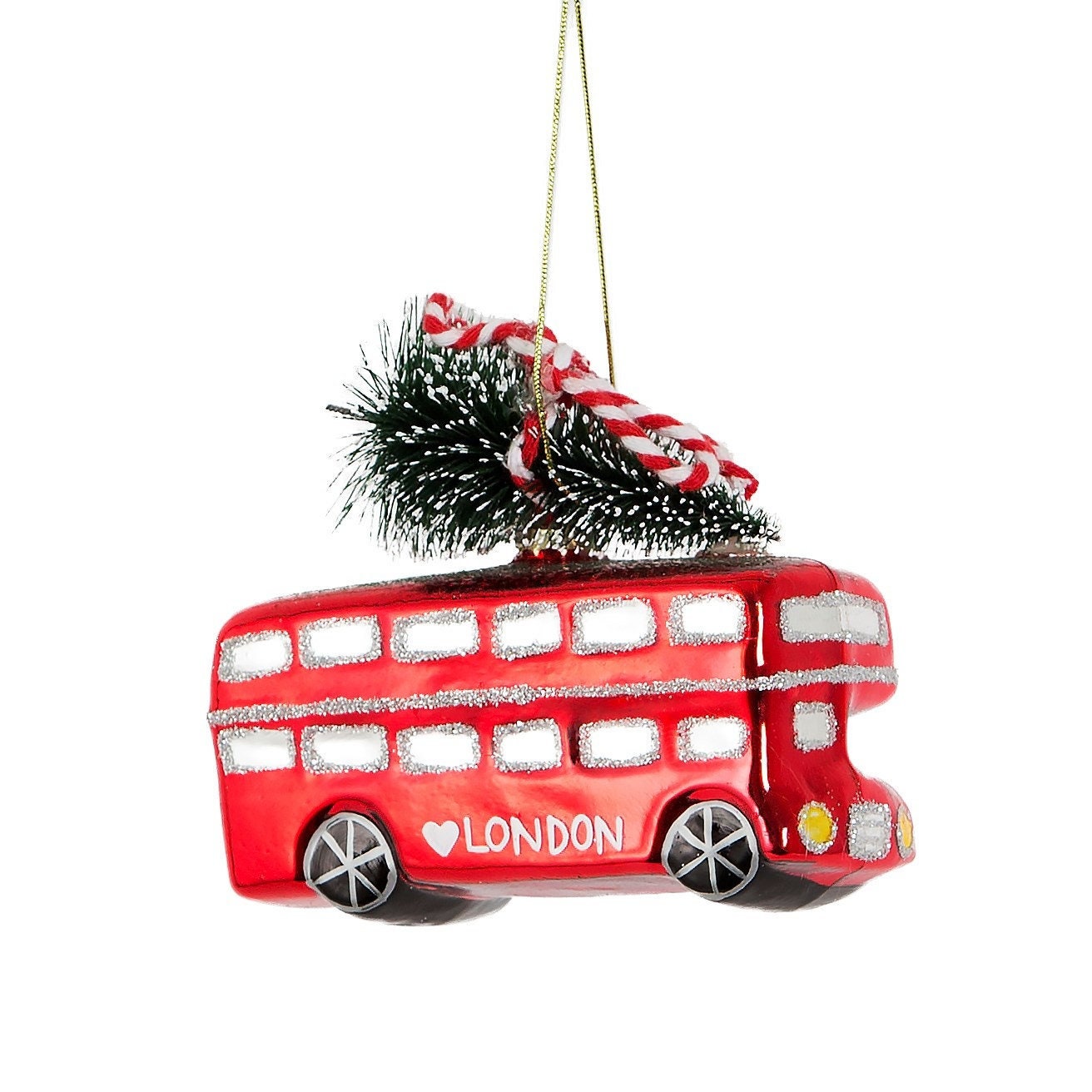 Autocarro de Londres vidro soprado adorno árvore Natal