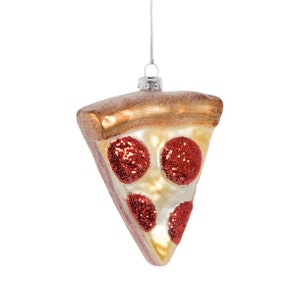 Pepperoni Pizza Slice Glass Christmas Tree Bauble - Winter Festive Fun Quirky Secret Santa Office Junk Food Pepperoni Italian Just Eat Gift