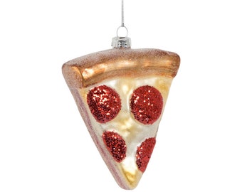 Pepperoni Pizza Slice Glass Christmas Tree Bauble - Winter Festive Fun Quirky Secret Santa Office Junk Food Pepperoni Italian Just Eat Gift