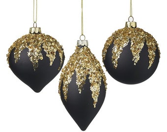24 Palline Di Natale Nere - Mix Opache E Glitterate, Diametro 6 Cm, Per Albero E Decorazioni