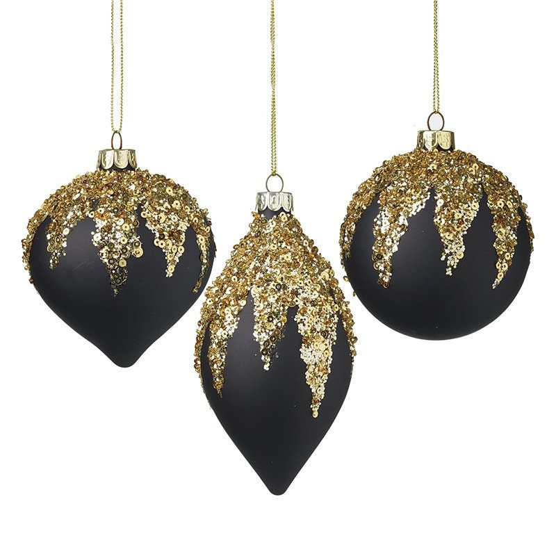 Gold Christmas Baubles Clipart, Black and Gold Christmas Balls