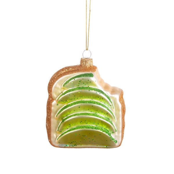 Avocado on Toast Glass Christmas Tree Hanging Decoration - Festive Winter Food Foodie Chef Green Sparkle Glitter Healthy Eating Gift