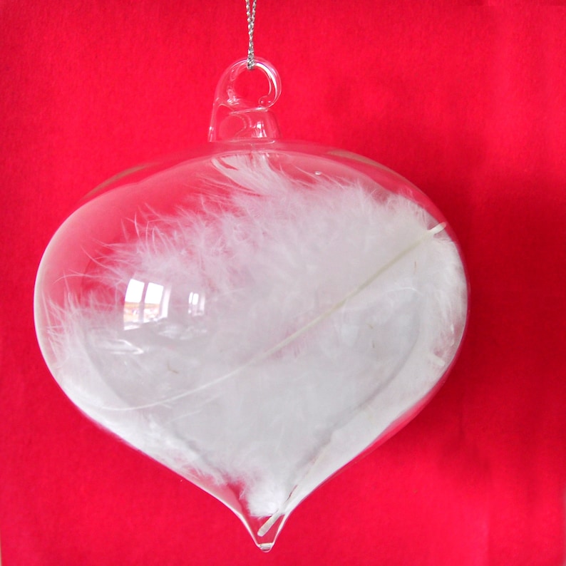 Clear Glass White Feather Sultan Shaped Valentine/'s Day Hanging Decoration Christmas Tree Ornament Gift Anniversary Wedding Winter Holiday