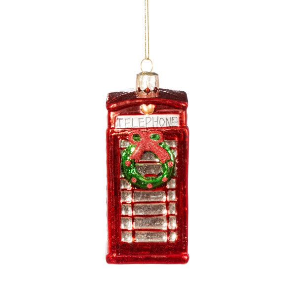 London Red Phone Box Christmas Tree Hanging Bauble - Winter Wonderland Festive England Traditional Quaint Iconic Vintage Retro Nostalgic