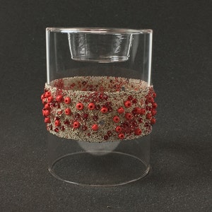 Red Gold Beaded Clear Glass Tealight Candle Holder for Valentine's Day Christmas Table Gift Holiday Anniversary Wedding Winter Festive Gift